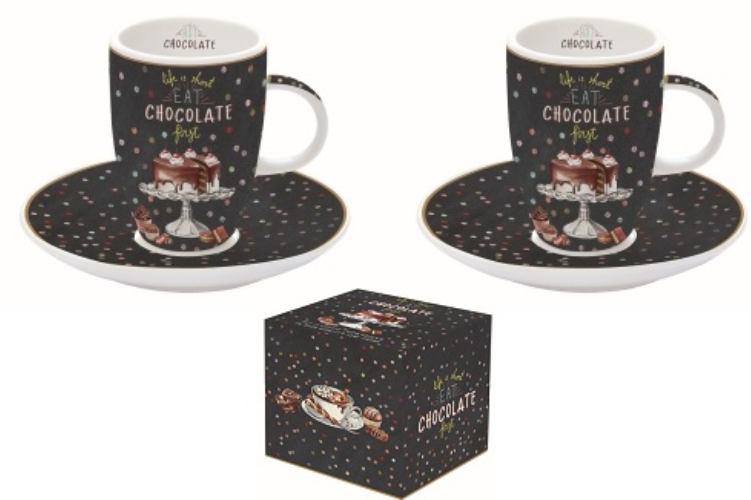 R2S.1460HOCH Porcelán espressocsésze+alj 2 személyes, 50ml, dobozban, Hot Chocolate