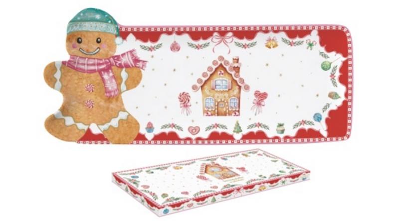 R2S.1471SWEC Porcelántálca mézeskalács figurával, 36x16cm, dobozban, Sweet Christmas