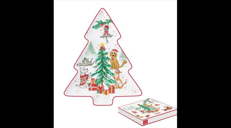 R2S.1481CHGA Porcelán fenyőtálca 20,5x25,5cm, dobozban, Christmas Gang