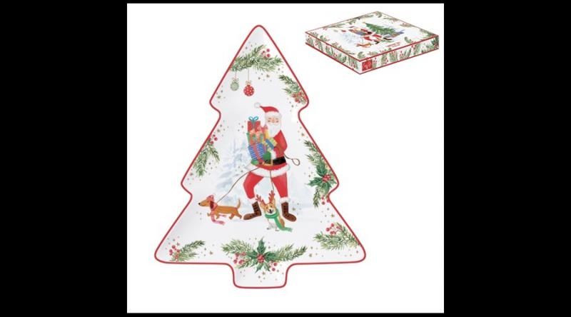 R2S.1481JOYF Porcelán fenyőtálca 20,5x25,5cm, dobozban, Joyful Santa