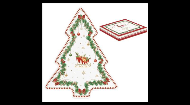 R2S.1481MNOE Porcelán fenyőtálca 20,5x25,5cm, dobozban, Magie de Noel