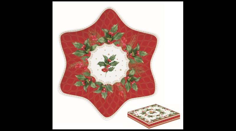 R2S.1484CHBE Porcelán csillagtálca 22,5cm, dobozban, Christmas Berries