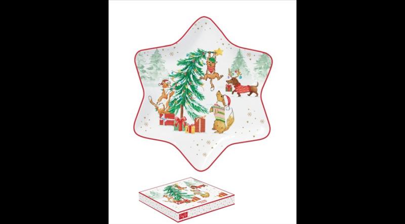 R2S.1484CHGA Porcelán csillagtálca 22,5cm, dobozban, Christmas Gang