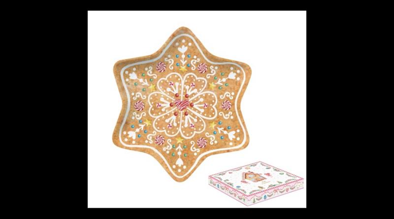 R2S.1484SWEC Porcelántálca 22,5cm, mézeskalács csillag forma, dobozban, Sweet Christmas