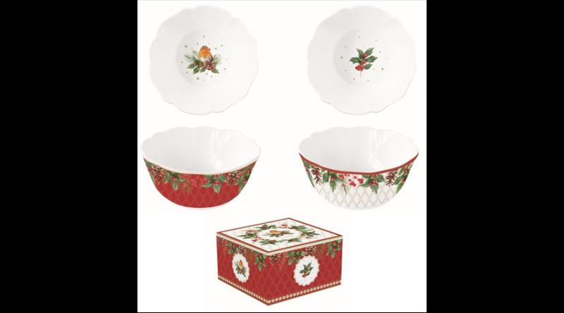 R2S.1490CHBE Porcelán tálkaszett 2 db-os, 14x6cm, dobozban, Christmas Berries