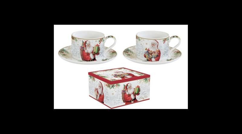 R2S.1495SANC Porceláncsésze+alj 240ml, 2 személyes, dobozban, Santa Is Coming