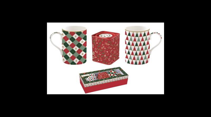 R2S.1497FACH Porcelánbögre 350ml, 2db+fémdoboz 7,5x7,5x9cm, ajándékszett dobozban, Fancy Christmas, Atmosphere