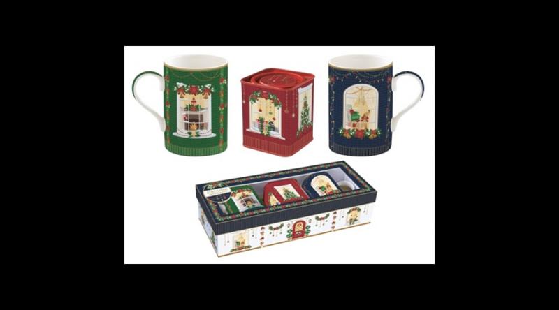 R2S.1497FEAV Porcelánbögre 350ml, 2db+fémdoboz 7,5x7,5x9cm, ajándékszett dobozban, Festive Avenue, Atmosphere