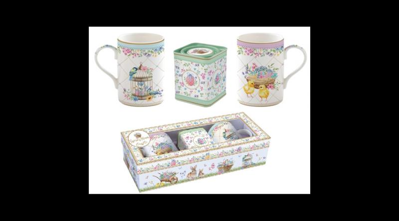 R2S.1497SPBL Porcelánbögre 350ml, 2db+fémdoboz 7,5x7,5x9cm, ajándékszett dobozban, Spring Bloom