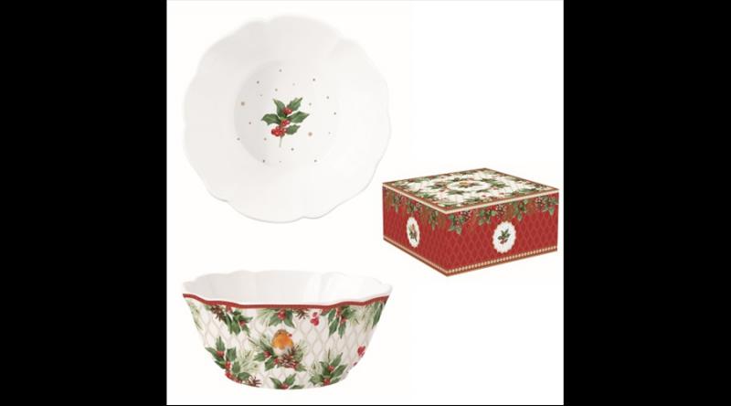 R2S.1499CHBE Porcelántál 23x9,5cm, dobozban, Christmas Berries