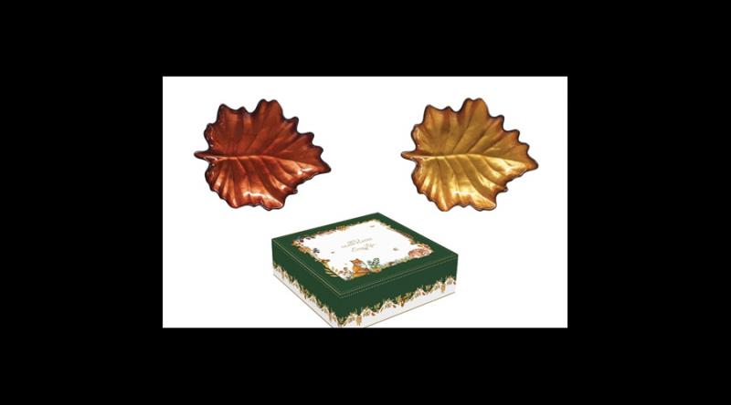 R2S.1530FODO Juharfalevél üvegtányér 2db-os szett, 17x14cm, dobozban, Forest Dream