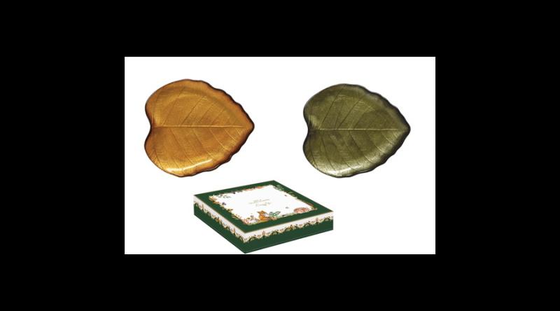 R2S.1536FODG Hársfalevél üvegtányér 2db-os szett, 18x16cm, dobozban, Forest Dream