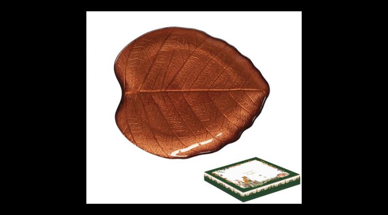 R2S.1537FODR Hársfalevél üvegtányér 23x20cm, dobozban, Forest Dream