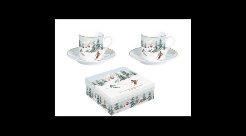 R2S.169CHAL Porcelán eszpresszócsésze+alj 2 személyes,100ml, dobozban, Chalet