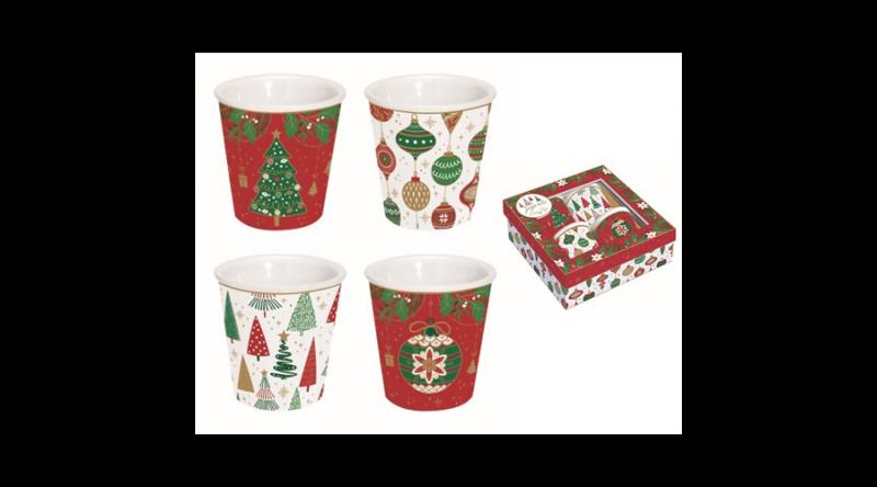 R2S.176JING Porcelán eszpresszópohár 100ml, 4 személyes, dobozban, Jingle Bells