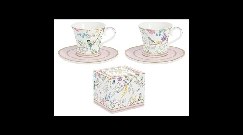 R2S.1787BIME Porcelán eszpresszócsésze+alj 80ml, 2 személyes, dobozban, Birds Melody