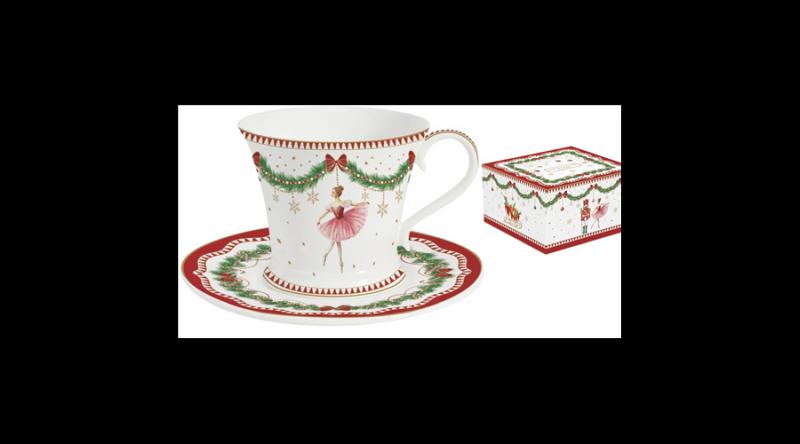 R2S.1796MNOE Porcelán teáscsésze+alj, 200ml, dobozban, Magie de Noel