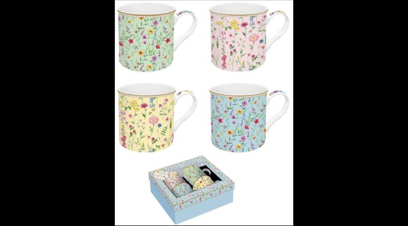 R2S.179MFLO Porcelán bögreszett 4 db-os, 300ml, dobozban, Atmosphere, Meadow Flowers