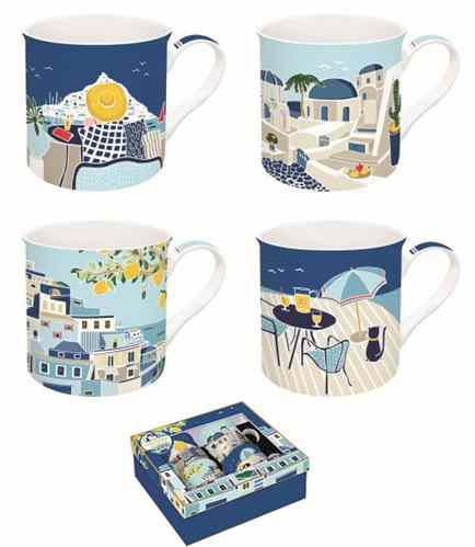 R2S.179SEAD Porcelán bögreszett 4 db-os 300ml, dobozban, Sea Dreams, Atmosphere