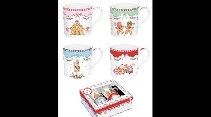 R2S.179SWEC Porcelánbögre 4db-os 300ml, dobozban, Sweet Christmas