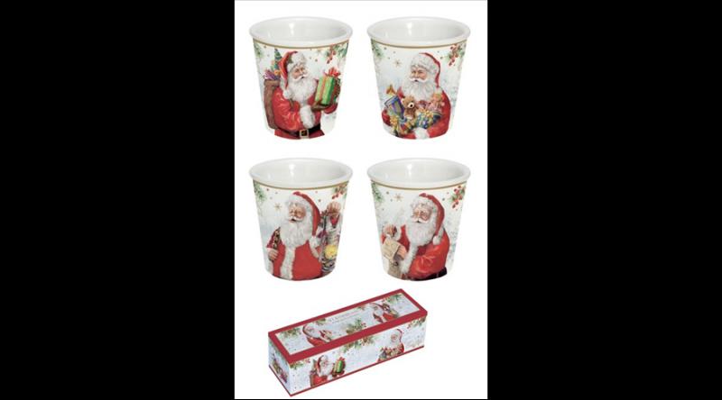 R2S.1952SANC Porcelán eszpresszópohár 100ml, 4 személyes, dobozban, Santa Is Coming