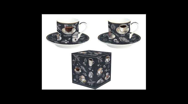 R2S.211BRST Porcelán eszpresszócsésze+alj 75ml, 2 személyes, dobozban, Barista