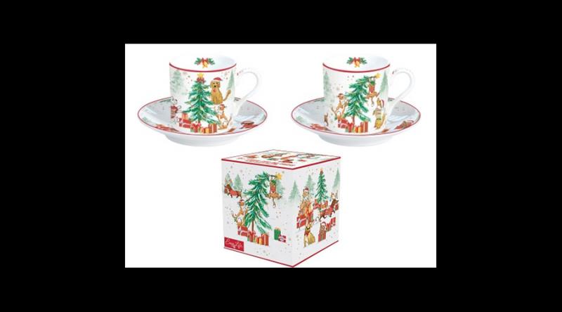 R2S.211CHGA Porcelán eszpresszócsésze+alj 2 személyes 75ml dobozban, Christmas Gang