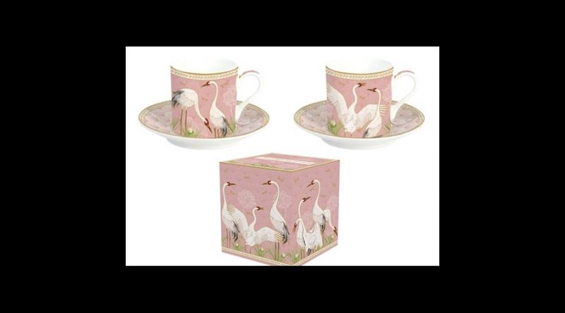 R2S.211DANC Porcelán eszpresszócsésze+alj 2 személyes 75ml dobozban,Dancing Herons