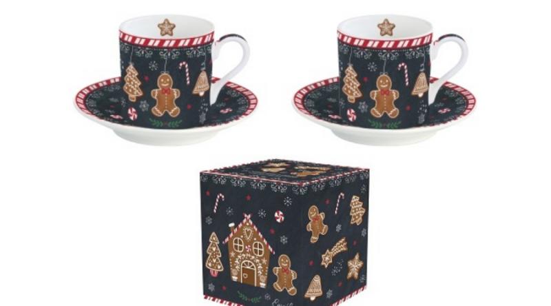 R2S.211GING Porcelán eszpresszócsésze+alj 2 személyes 75ml dobozban, Gingerbread