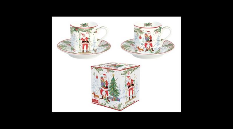 R2S.211JOYF Porcelán eszpresszócsésze+alj 75ml, 2 személyes, dobozban, Joyful Santa