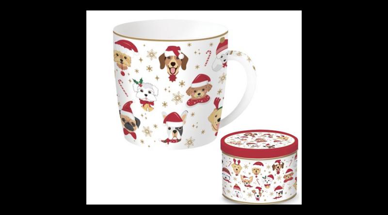 R2S.217CHFD Porcelánbögre 350ml,fémdobozban, Christmas Friends Dogs