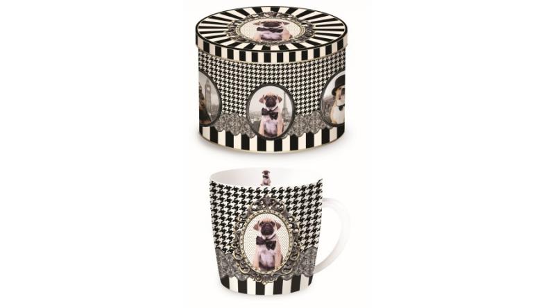 R2S.217DOGA Porcelánbögre fémdobozban 250ml, Barocco Dogs A