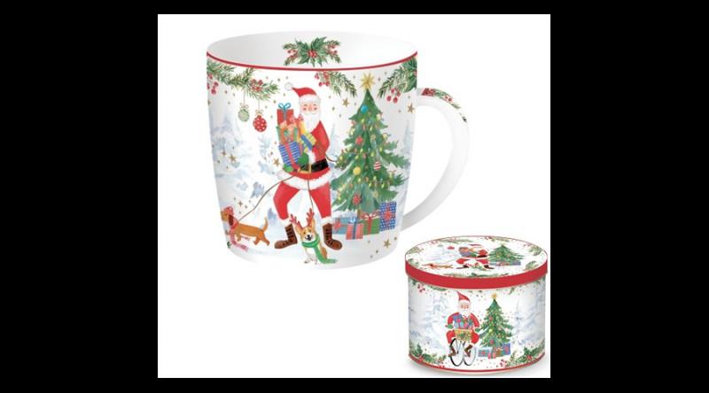 R2S.217JOYF Porcelánbögre 350ml, fémdobozban, Joyful Santa