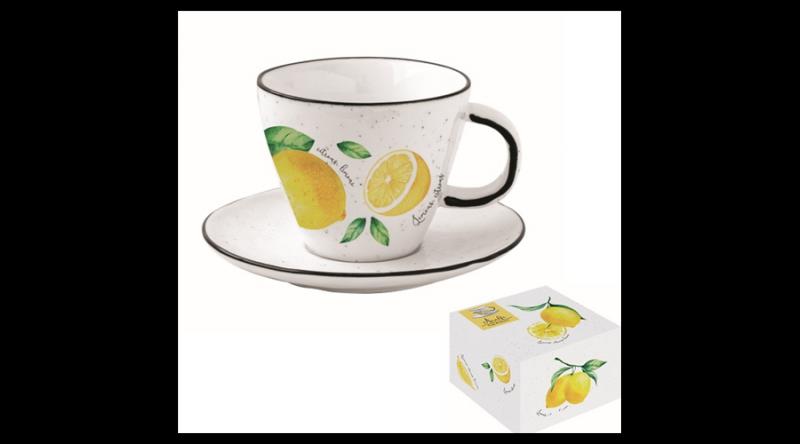 R2S.2204AMAL Porceláncsésze+alj 250ml,dobozban,Amalfi citrom mintás