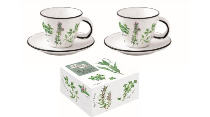 R2S.2205HERU Porcelán eszpresszócsésze+alj 120ml,dobozban,Herbarium
