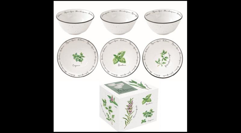 R2S.2215HERU Porcelán tálkaszett S/3,9,5cm,dobozban,Herbarium