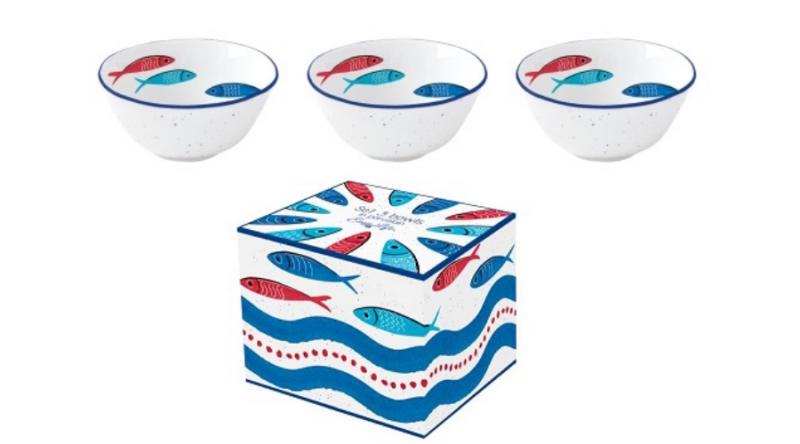R2S.2215SARD Porcelán tálkaszett S/3 10cm dobozban,Sardine's Party