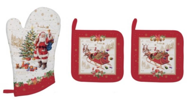 R2S.2630CHME Edényalátét 2 db, 20x20cm+edényfogó kesztyű 20x30cm, 100% pamut, Christmas Memories