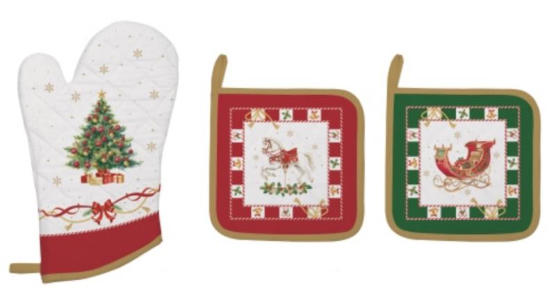 R2S.2630CTAL Edényalátét 2 db, 20x20cm+edényfogó kesztyű 20x30cm, 100% pamut, Christmas Tale