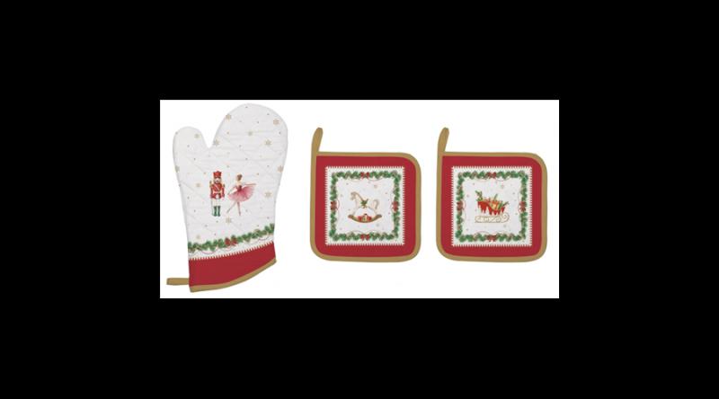 R2S.2630MNOE Edényalátét 2 db, 20x20cm+edényfogó kesztyű 20x30cm, 100% pamut, Magie de Noel