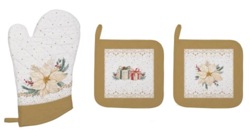 R2S.2630WHEL Edényalátét 2 db, 20x20cm+edényfogó kesztyű 20x30cm, 100% pamut, White Elegance