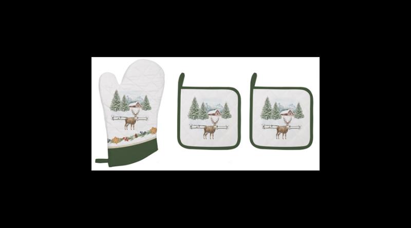 R2S.2630WHIF Edényalátét 2 db, 20x20cm+edényfogó kesztyű 20x30cm, 100% pamut, White Forest