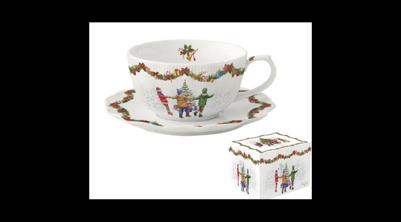 R2S.2781RNDA Porcelán teáscsésze+alj, 300ml, dobozban, Christmas Round Dance