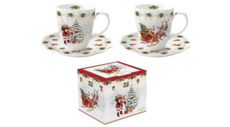 R2S.2782NOCH Porcelán eszpresszócsésze+alj 2 személyes, 110ml, dobozban, Nostalgic Christmas