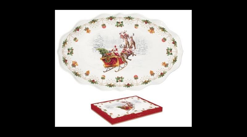 R2S.2786NOCH Porcelántálca ovál, 40x25,5cm, dobozban, Nostalgic Christmas