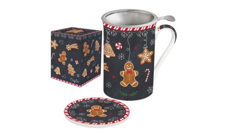 R2S.280GING Porcelánbögre 300ml, tetővel, fémszűrővel, dobozban, Gingerbread