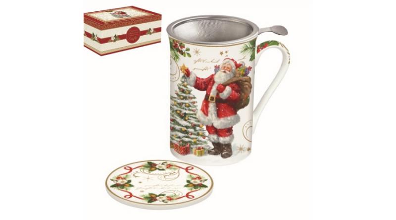 R2S.280MAGI Porcelánbögre tetővel, fémszűrővel, 300ml, dobozban, Magic Christmas