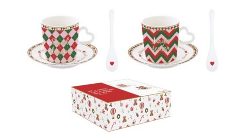 R2S.3107CTWI Porcelán eszpresszócsésze+alj 2 személyes, 100ml, dobozban, Christmas Twist