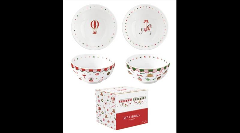 R2S.3119CTWI Porcelán tálkaszett 2 db-os, 15cm, dobozban, Christmas Twist