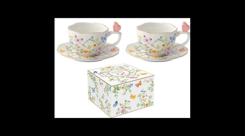 R2S.3125DANB Porcelán eszpresszócsésze+alj 2 személyes 120ml dobozban,Dancing Butterflies